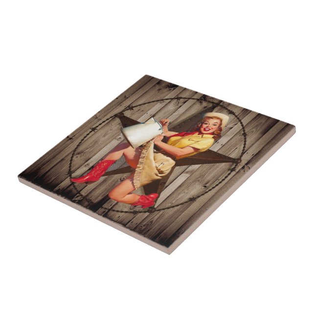 rustic BarnWood texas star western country cowgirl Tile (Side)