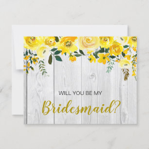 Rustic Barnwood Yellow Floral Bridesmaid Proposal Invitation