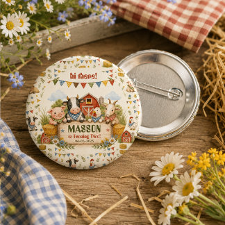 Rustic Barnyard 2nd Birthday kids Party 1 Inch Round Button