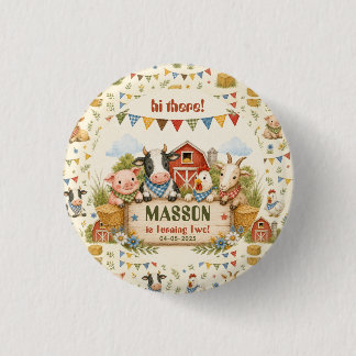 Rustic Barnyard 2nd Birthday kids Party 1 Inch Round Button