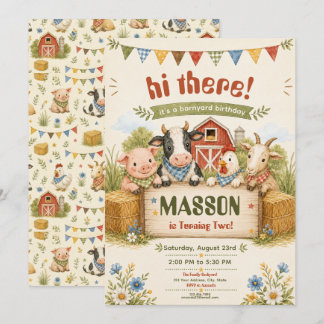 Rustic Barnyard 2nd Birthday kids Party Invitation