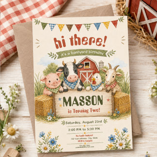 Rustic Barnyard 2nd Birthday kids Party Invitation