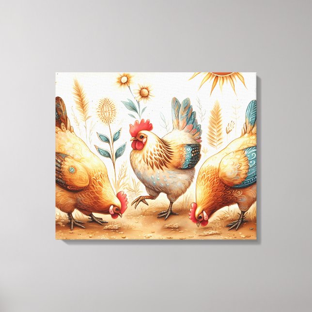 Rustic Barnyard Chickens Boho Country Farm Canvas Print (Front)