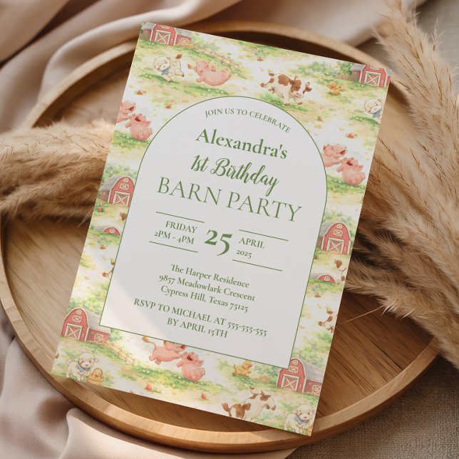 Rustic Barnyard Farm Animals 1st Birthday Invitation (Creator Uploaded)