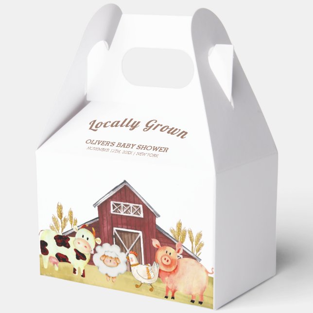 Rustic Barnyard Farm Animals Baby Shower Favor Box (Back)