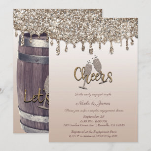Rustic Barrel Glam Glitter Drip Engagement Party Invitation
