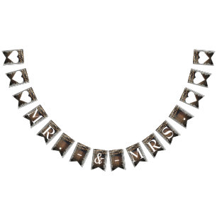 Rustic Barrel Lights Lace Baby's Breath Mr. & Mrs Bunting Flags