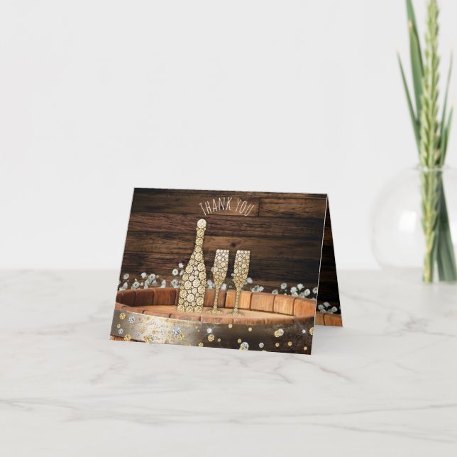 Rustic Barrel Wine Glass Folded Thank You Card (Front)