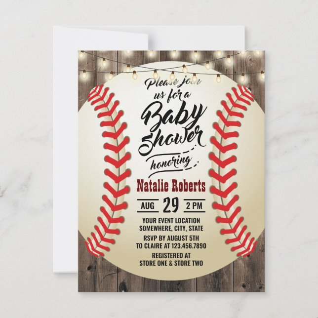 Rustic Baseball Barn Wood Sports Baby Shower Invitation (Front)