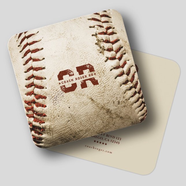 Rustic Baseball Coach Monogram Initials Baseball  Square Business Card (Rustic Baseball Coach Monogram Initials Baseball Professional Square Business Card
)