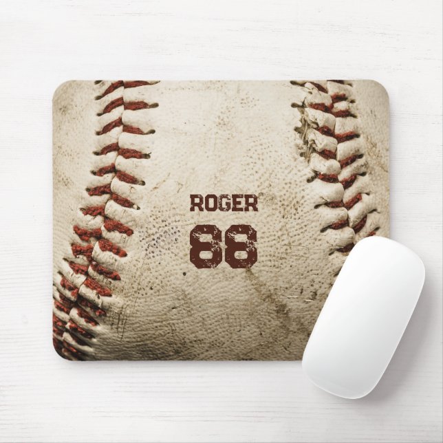 Rustic Baseball Name Initials Number Vintage Mouse Pad (With Mouse)