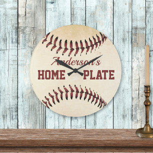 Rustic Baseball Strings Home Plate Custom Large Clock