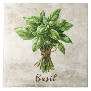 Rustic Basil Herb Spice Faux Ceramic Tile
