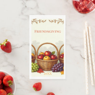 Rustic Basket of Apples Friendsgiving Paper Napkin