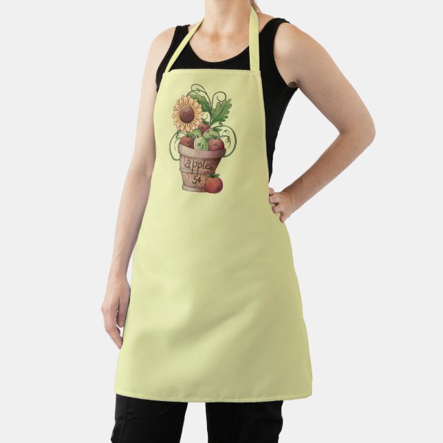 Rustic Basket of Red & Green Apples & Sunflower Apron (Insitu)