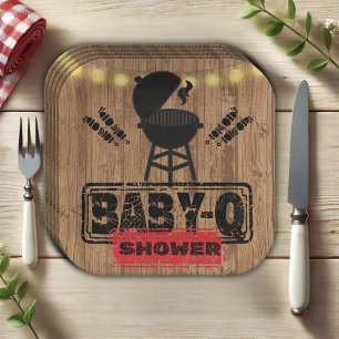 Rustic BBQ-Baby Grill Baby Shower Paper Plate