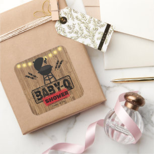 Rustic BBQ-Baby Grill Baby Shower Square Sticker