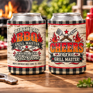 Rustic BBQ Grill Master Birthday Party Can Cooler