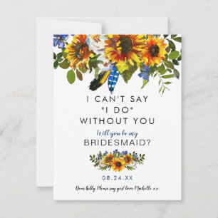 Rustic be my Bridesmaid   Navy Sunflower Boho Invitation