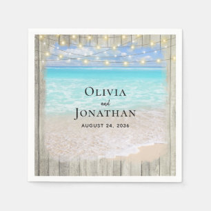 Rustic Beach Coastal String Lights Wedding Napkin