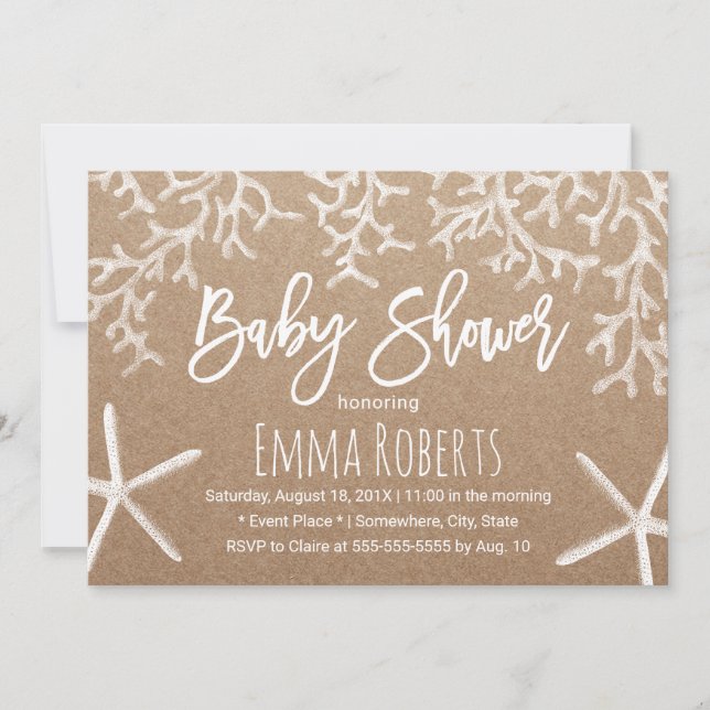 Rustic Beach Coral Reef & Starfish Baby Shower Invitation (Front)