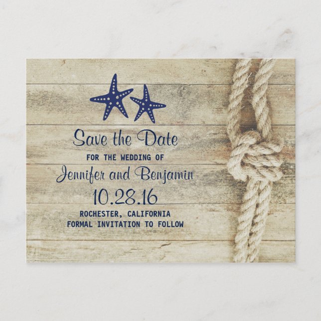 rustic beach driftwood nautical save the date announcement postcard (Front)