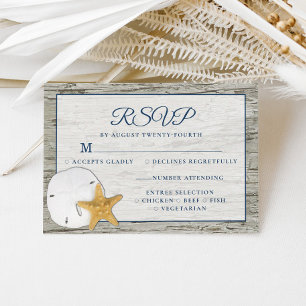 Rustic Beach Driftwood Sand Dollar Wedding RSVP