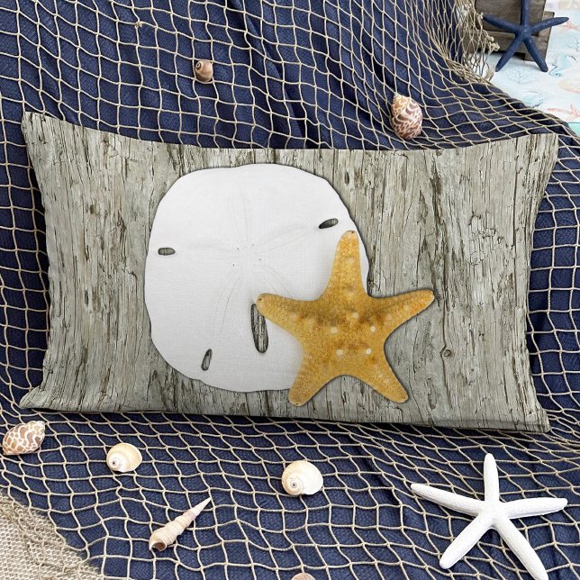 Rustic Beach Driftwood with Sand Dollar & Starfish Accent Pillow (Creator Uploaded)
