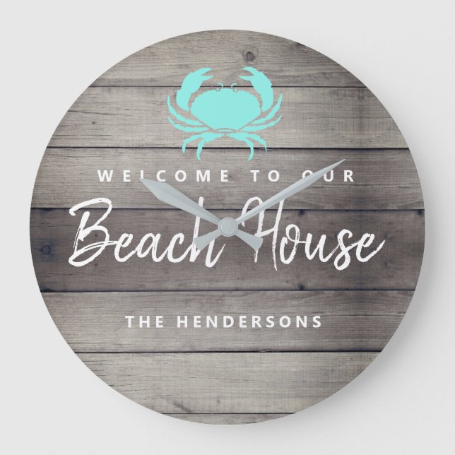 Rustic Beach House Coastal Personalized Large Clock (Front)