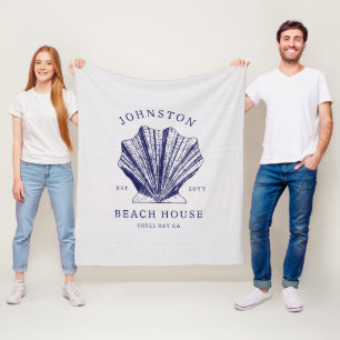 Rustic Beach House Family Name Nautical Blue Fleece Blanket