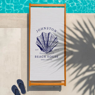 Rustic Beach House Family Name Nautical Blue Towel