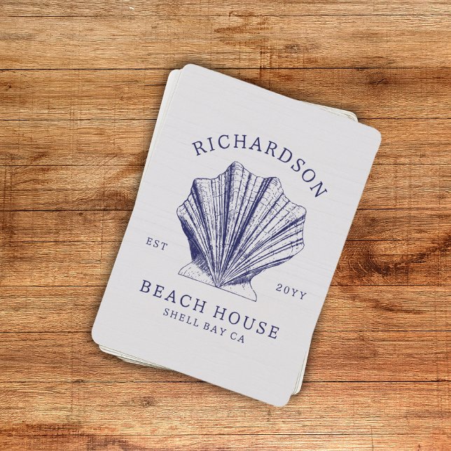 Rustic Beach House Family Name Shell | Navy Blue Playing Cards (Creator Uploaded)