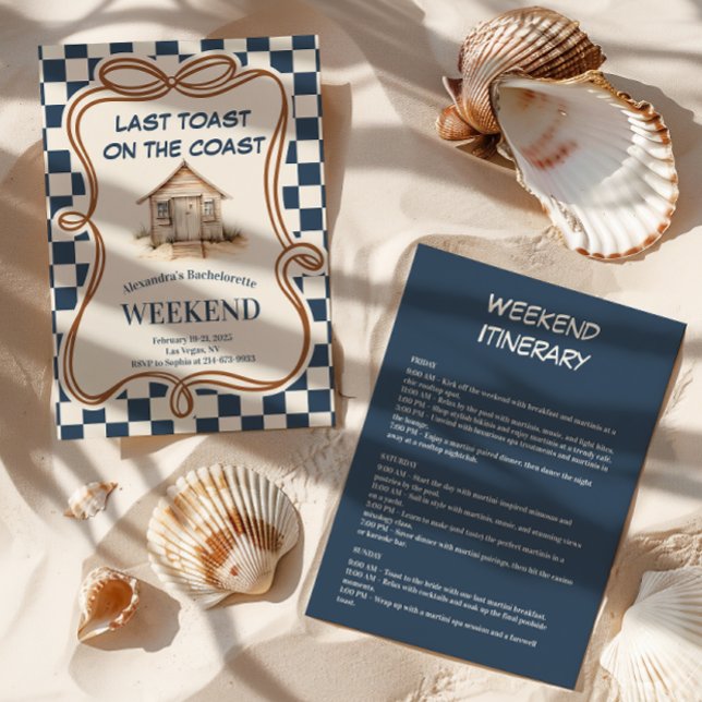 Rustic Beach Hut Coastal Gingham Bachelorette Invitation (Creator Uploaded)