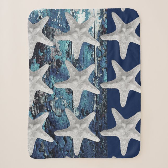 Rustic Beach Navy Blue Starfish Blanket (Front)