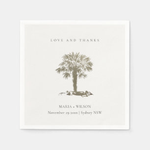 Rustic Beach Palm Tree Dark Gold Wedding Thanks Napkin