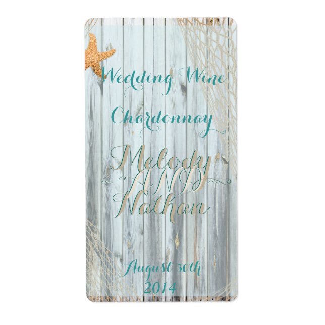 Rustic Beach Starfish Mariage Vin Étiquette (Devant)