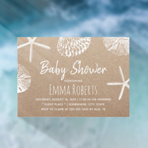 Rustic Beach Starfish & Seashells Baby Shower Invitation