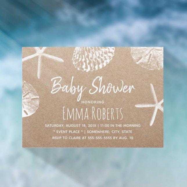 Rustic Beach Starfish & Seashells Baby Shower Invitation (Creator Uploaded)