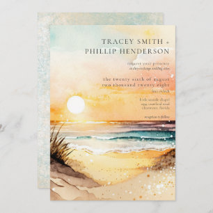 Rustic Beach Sunset Watercolor Invitation