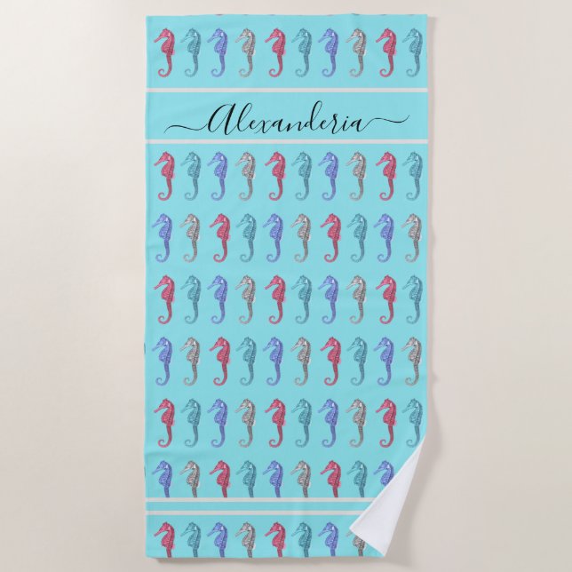 Rustic  Beach Tropical Fish Sage Green Coral Pink  Beach Towel (Front)