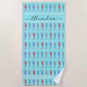 Rustic  Beach Tropical Fish Sage Green Coral Pink  Towel