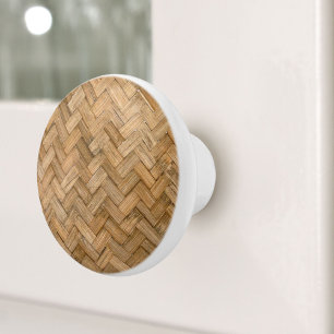 Rustic Beach Tropical Island Rattan Woven Wicker Ceramic Knob