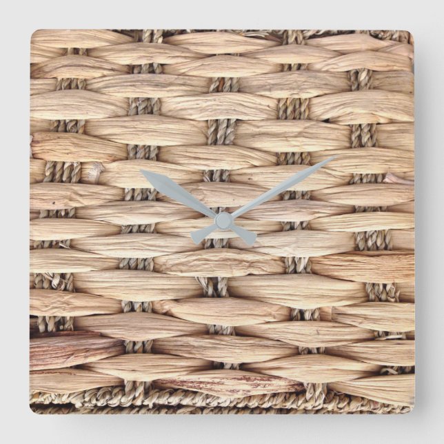 rustic beach tropical island woven wicker square wall clock (Front)