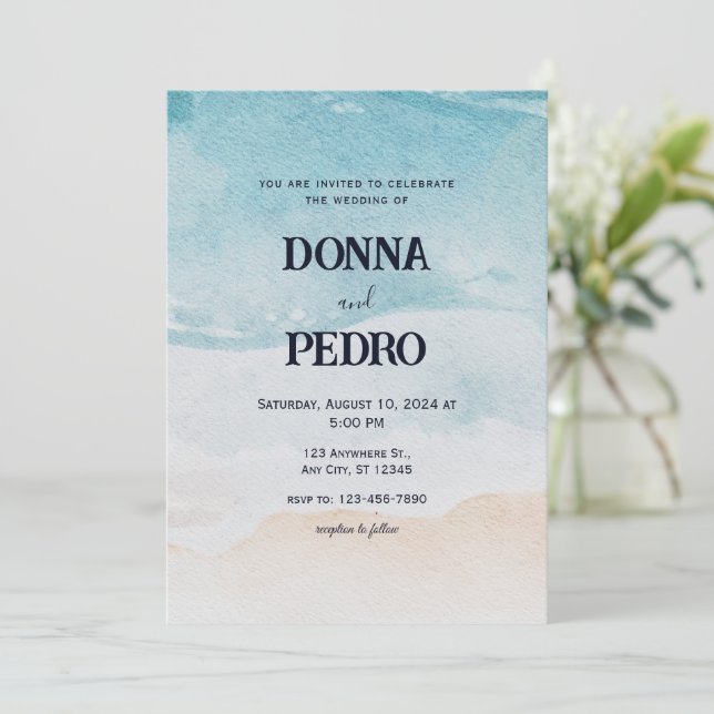 Rustic Beach Watercolor Faire-part de mariage (Debout devant)