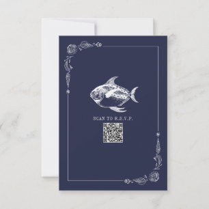 Rustic Beach Wedding Dark Blue Fish RSVP Card
