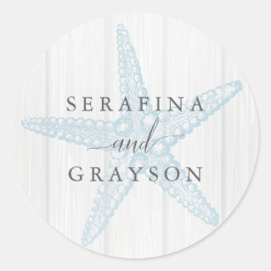 Rustic Beach Wedding Personalized Starfish Classic Round Sticker