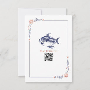 Rustic Beach Wedding Red & Blue Fish RSVP