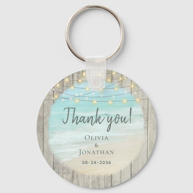 Rustic Beach Wood Coastal Wedding Favor Thank You  Keychain (Front)