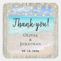 Rustic Beach Wood Coastal Wedding Thank You Square