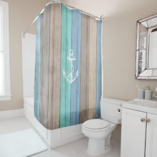 Rustic Beach Wood Nautical Stripes & Anchor